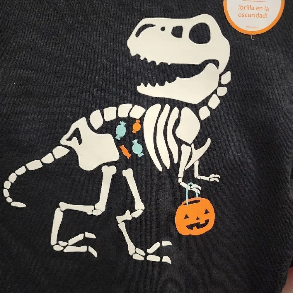Nwt Boy's Halloween Dinosaur T Rex Skeleton Cotton Pajamas Sets.